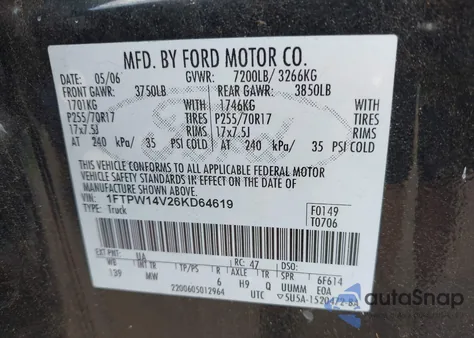 2006 Ford F-150 Fx4/Lariat/Xlt z USA, uszkodzony, nr VIN 1FTPW14V26KD64619
